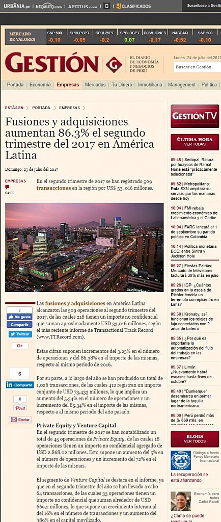 Fusiones y adquisiciones aumentan 86.3% el segundo trimestre del 2017 en Amrica Latina